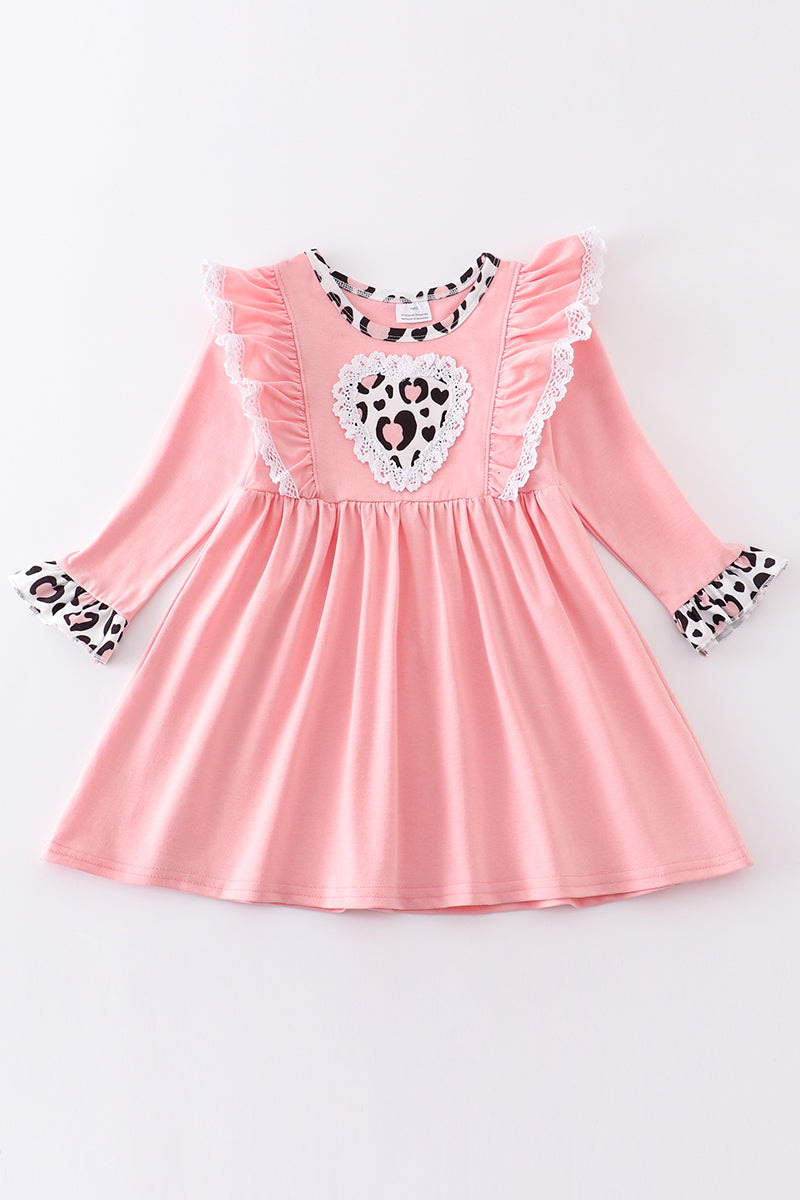 Pink valentine's day leopard heart dress - ARIA KIDS