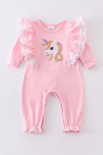 Pink unicorn embroidery ruffle girl romper - ARIA KIDS