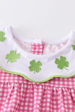 Pink clover embroidery plaid ruffle girl set - ARIA KIDS