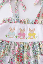 Floral print bunny embroidery smocked girl set