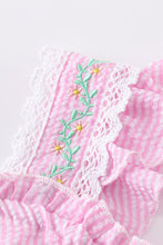 Pink stripe seersucker floral embroidery girl set - ARIA KIDS