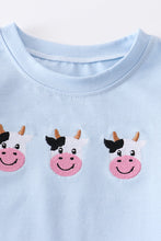 Blue cow embroidery boy set