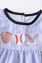 Blue stripe seersucker baseball embroidery girl set - ARIA KIDS