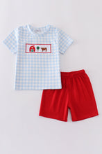 Blue farm embroidery gingham set - ARIA KIDS