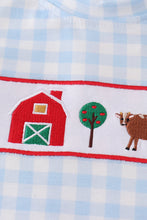 Blue farm embroidery gingham set - ARIA KIDS
