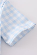 Blue farm embroidery gingham set - ARIA KIDS