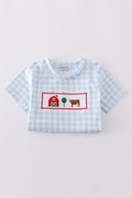 Blue farm embroidery gingham set - ARIA KIDS