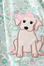 Sage floral print dog applique girl set