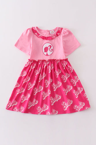 Pink barbie embroidery print dress