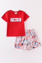 Red Patriotic flag embroidery boy set