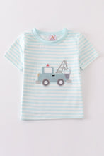 Blue stripe crane truck applique top - ARIA KIDS