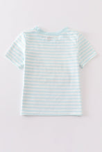 Blue stripe crane truck applique top - ARIA KIDS