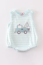 Blue stripe crane truck applique bubble - ARIA KIDS