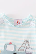 Blue stripe crane truck applique bubble - ARIA KIDS