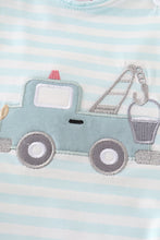 Blue stripe crane truck applique bubble - ARIA KIDS