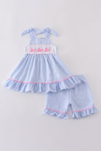 Blue seersucker whale embroidery set - ARIA KIDS
