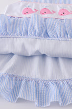 Blue seersucker whale embroidery set - ARIA KIDS