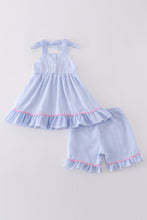 Blue seersucker whale embroidery set - ARIA KIDS