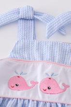 Blue seersucker whale embroidery set - ARIA KIDS