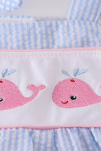 Blue seersucker whale embroidery set - ARIA KIDS