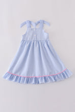 Blue seersucker whale embroidery dress - ARIA KIDS