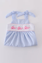 Blue seersucker whale embroidery dress - ARIA KIDS