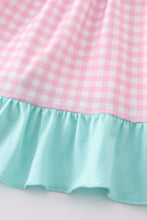 Pink tractor embroidery plaid dress - ARIA KIDS