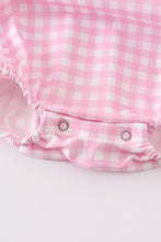 Pink tractor embroidery plaid girl bubble