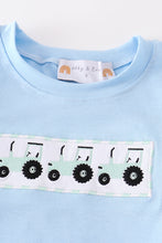 Blue tractor embroidery boy set