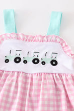 Pink tractor embroidery plaid girl set - ARIA KIDS