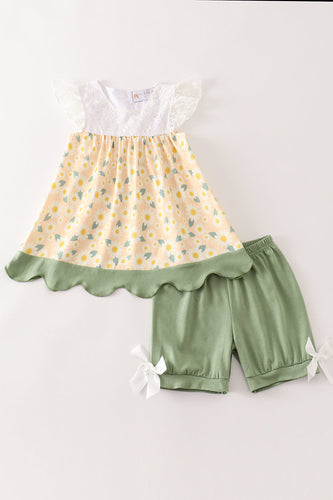 Yellow floral lace girl set - ARIA KIDS