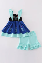 Navy Anna embroidery ruffle girl set - ARIA KIDS