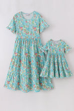 Teal sailboat serenity print mom&me tiered dress - ARIA KIDS