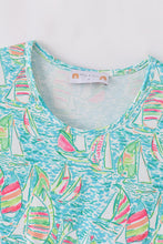 Teal sailboat serenity print mom&me tiered dress - ARIA KIDS