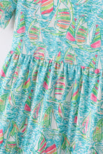 Teal sailboat serenity print mom&me tiered dress - ARIA KIDS