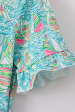 Teal sailboat serenity print mom&me tiered dress - ARIA KIDS