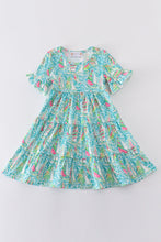 Teal sailboat serenity print mom&me tiered dress - ARIA KIDS