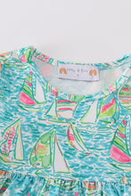 Teal sailboat serenity print mom&me tiered dress - ARIA KIDS