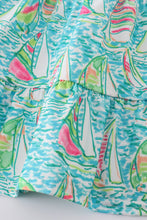 Teal sailboat serenity print mom&me tiered dress - ARIA KIDS
