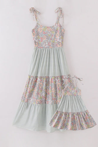Sage pastel floral harmony mom&me gingham dress - ARIA KIDS