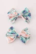Green garden serenity print girl piggie hair bow - ARIA KIDS