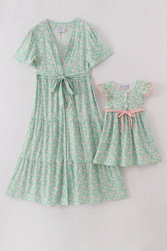 Green floral print mom&me dress - ARIA KIDS