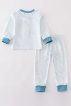 Blue gingham cow embroidery boy pajamas set - ARIA KIDS