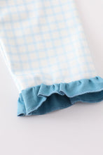 Blue gingham cow embroidery girl pajamas set - ARIA KIDS