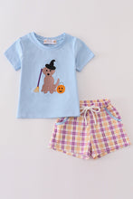 Blue halloween witch dog embroidery boy shorts set - ARIA KIDS
