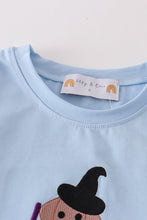 Blue halloween witch dog embroidery boy shorts set - ARIA KIDS