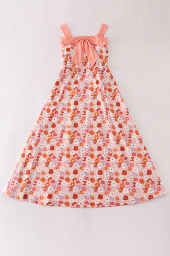 Pumpkin floral print bow women dress - ARIA KIDS