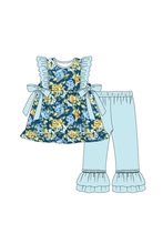 Golden meadow print ruffle girl set - ARIA KIDS
