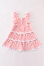 Pink velvet pumpkin embroidery tiered dress - ARIA KIDS