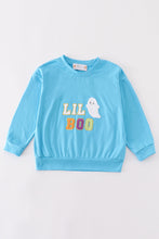 Blue halloween LIL BOO chenille patch boy top - ARIA KIDS